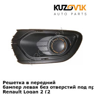 Решетка в передний бампер левая без отверстий под противотуманки Renault Logan 2 (2014-2018) KUZOVIK